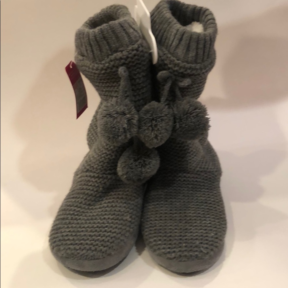 Grey tall furry slippers